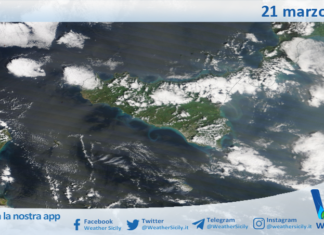 Meteo Sicilia: immagine satellitare Nasa di sabato 21 marzo 2026