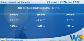 Meteo Sicilia: Radiosondaggio Trapani Birgi di sabato 21 marzo 2026 ore 12:00