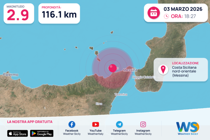 Scossa di terremoto magnitudo 2.9 nei pressi di Costa Siciliana nord-orientale (Messina)