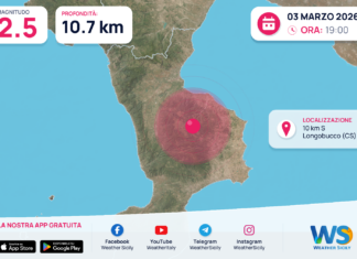 Scossa di terremoto magnitudo 2.5 nei pressi di Longobucco (CS)