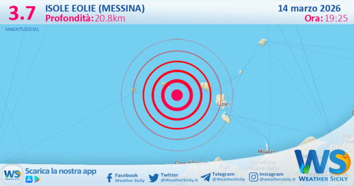 Scossa di terremoto magnitudo 3.7 nei pressi di Isole Eolie (Messina)