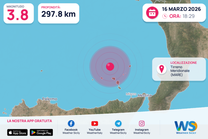 Scossa di terremoto magnitudo 3.8 nel Tirreno Meridionale (MARE)