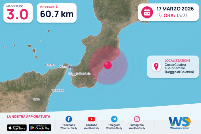 Scossa di terremoto magnitudo 3.0 nei pressi di Costa Calabra sud-orientale (Reggio di Calabria)