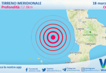 Scossa di terremoto magnitudo 2.6 nel Tirreno Meridionale (MARE)