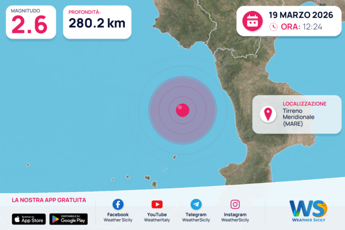 Scossa di terremoto magnitudo 2.6 nel Tirreno Meridionale (MARE)