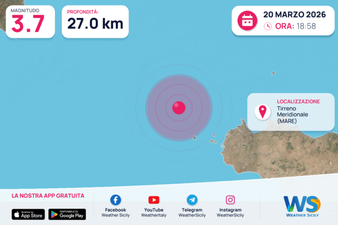 Scossa di terremoto magnitudo 3.7 nel Tirreno Meridionale (MARE)