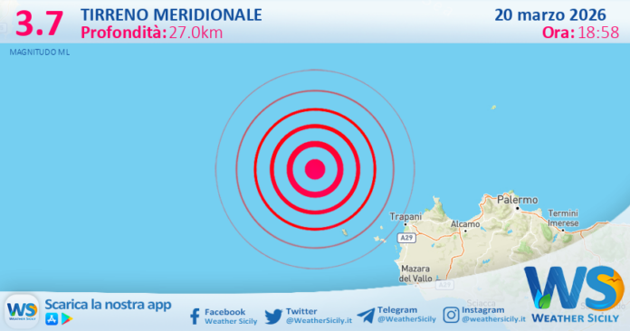 Scossa di terremoto magnitudo 3.7 nel Tirreno Meridionale (MARE)