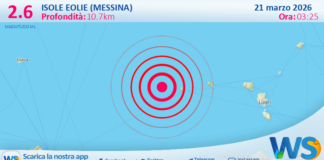 Scossa di terremoto magnitudo 2.6 nei pressi di Isole Eolie (Messina)