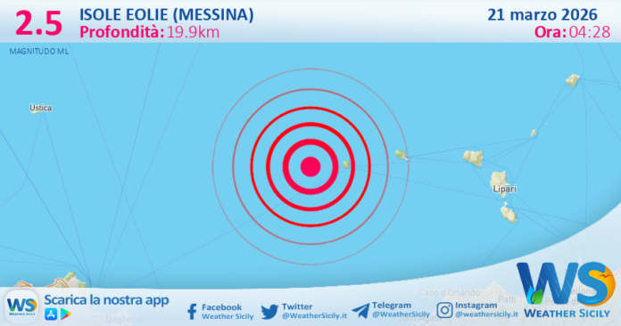 Scossa di terremoto magnitudo 2.5 nei pressi di Isole Eolie (Messina)