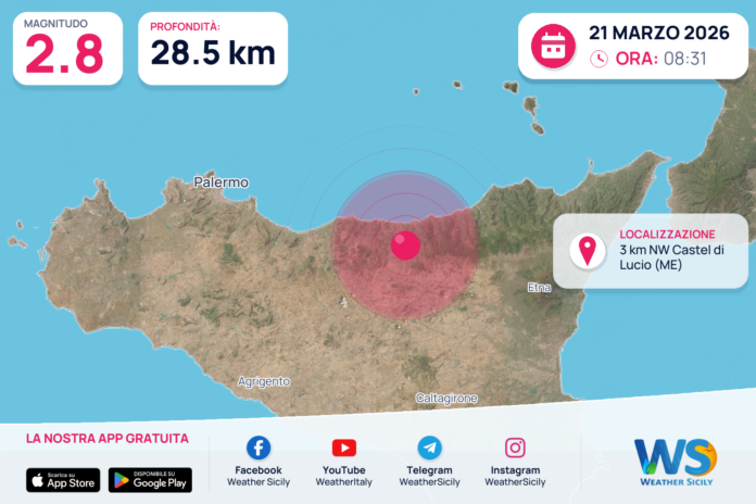 Scossa di terremoto magnitudo 2.8 nei pressi di Castel di Lucio (ME)