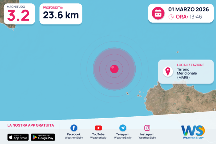 Scossa di terremoto magnitudo 3.2 nel Tirreno Meridionale (MARE)