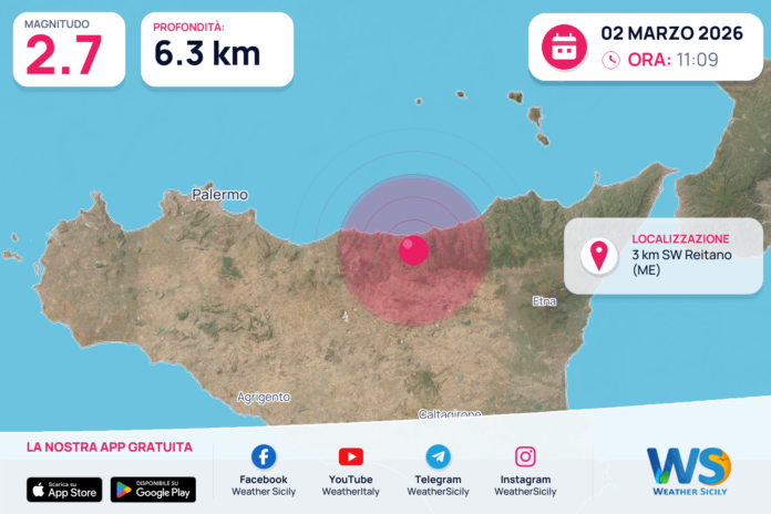 Scossa di terremoto magnitudo 2.7 nei pressi di Reitano (ME)