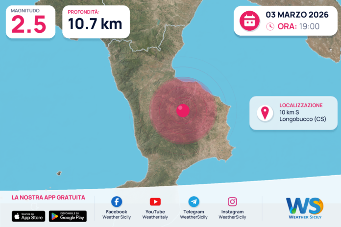 Scossa di terremoto magnitudo 2.5 nei pressi di Longobucco (CS)