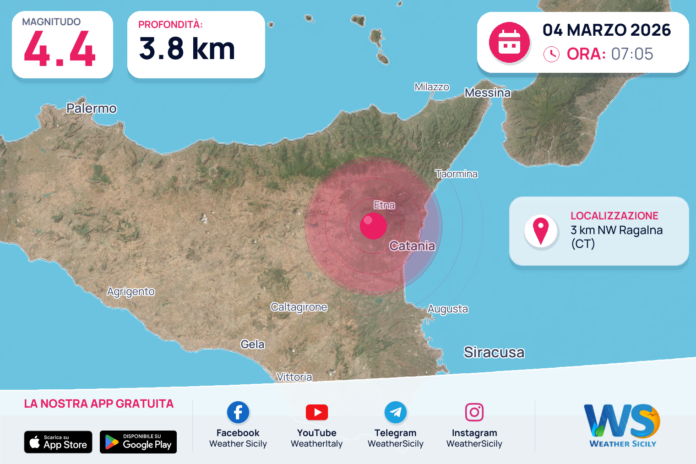 Scossa di terremoto magnitudo 4.4 nei pressi di Ragalna (CT)