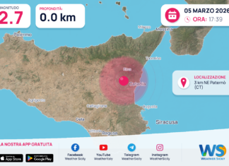 Scossa di terremoto magnitudo 2.7 nei pressi di Paternò (CT)