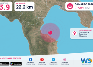 Scossa di terremoto magnitudo 3.9 nei pressi di Costa Ionica Cosentina (Cosenza)