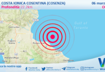 Scossa di terremoto magnitudo 3.9 nei pressi di Costa Ionica Cosentina (Cosenza)