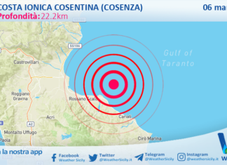 Scossa di terremoto magnitudo 3.9 nei pressi di Costa Ionica Cosentina (Cosenza)