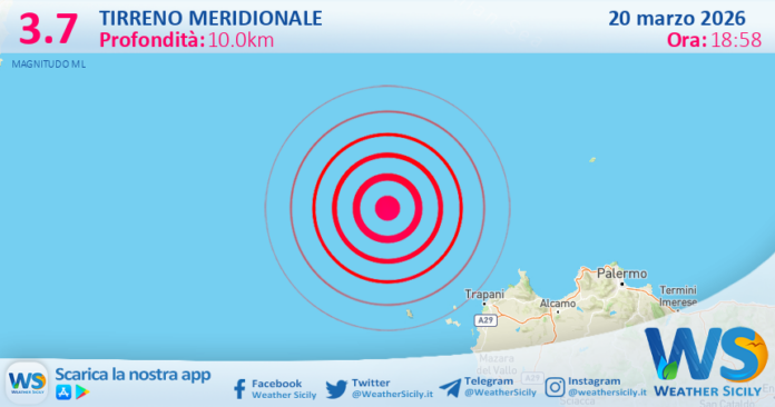 Scossa di terremoto magnitudo 3.7 nel Tirreno Meridionale (MARE)