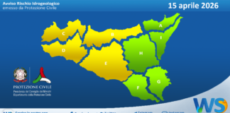 Meteo Sicilia: bollettino di allerta meteo per domani, mercoledì 15 aprile 2026