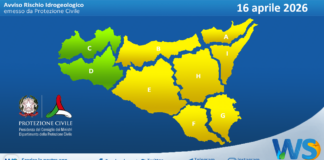 Meteo Sicilia: bollettino di allerta meteo per domani, giovedì 16 aprile 2026