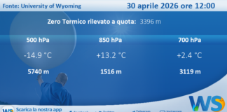 Meteo Sicilia: Radiosondaggio Trapani Birgi di giovedì 30 aprile 2026 ore 12:00