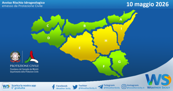 Meteo Sicilia: bollettino di allerta meteo per domani, domenica 10 maggio 2026