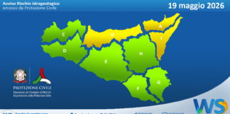 Meteo Sicilia: bollettino di allerta meteo per domani, martedì 19 maggio 2026