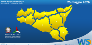 Meteo Sicilia: bollettino di allerta meteo per domani, lunedì 25 maggio 2026