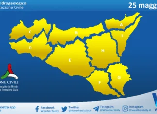 Meteo Sicilia: bollettino di allerta meteo per domani, lunedì 25 maggio 2026