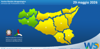 Meteo Sicilia: bollettino di allerta meteo per domani, venerdì 29 maggio 2026