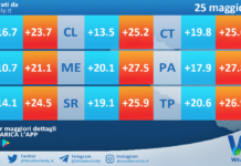 Meteo Sicilia: temperature previste per domani, lunedì 25 maggio 2026