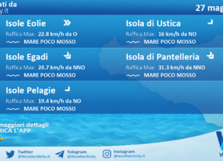 Meteo Sicilia, isole minori: previsioni meteo mare e vento per domani, mercoledì 27 maggio 2026