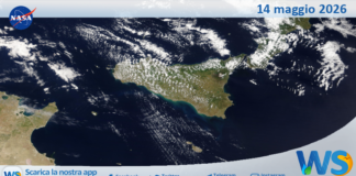 Meteo Sicilia: immagine satellitare Nasa di giovedì 14 maggio 2026