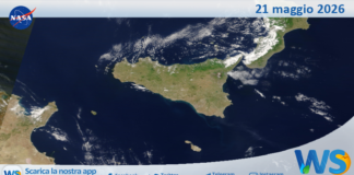 Meteo Sicilia: immagine satellitare Nasa di giovedì 21 maggio 2026