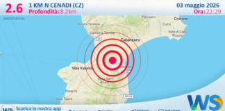 Scossa di terremoto magnitudo 2.6 nei pressi di Cenadi (CZ)