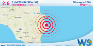 Scossa di terremoto magnitudo 2.6 nei pressi di Siracusa (SR)