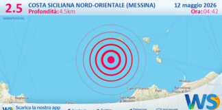 Scossa di terremoto magnitudo 2.5 nei pressi di Costa Siciliana nord-orientale (Messina)