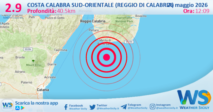 Scossa di terremoto magnitudo 2.9 nei pressi di Costa Calabra sud-orientale (Reggio di Calabria)