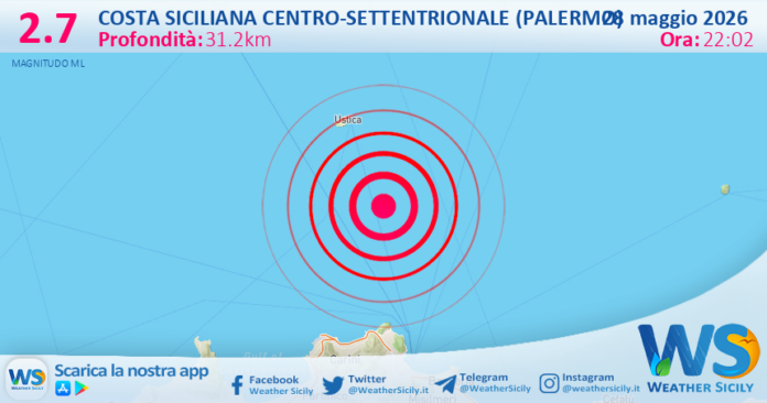 Scossa di terremoto magnitudo 2.7 nei pressi di Costa Siciliana centro-settentrionale (Palermo)