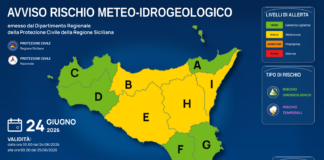 Allerta meteo Sicilia per domani, mercoledì 24 giugno 2026: rischio idrogeologico e rischio temporali Mappa allerta meteo Sicilia per mercoledì 24 giugno 2026: allerta gialla per rischio idrogeologico e rischio temporali
