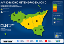 Meteo Sicilia: bollettino di allerta meteo per domani, lunedì 29 giugno 2026 Mappa allerta meteo Sicilia per lunedì 29 giugno 2026: allerta gialla per rischio idrogeologico e rischio temporali