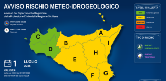 Meteo Sicilia: bollettino di allerta meteo per domani, mercoledì 01 luglio 2026 Mappa allerta meteo Sicilia per mercoledì 01 luglio 2026: allerta gialla per rischio idrogeologico e rischio temporali
