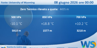 Meteo Sicilia: Radiosondaggio Trapani Birgi di lunedì 08 giugno 2026 ore 00:00