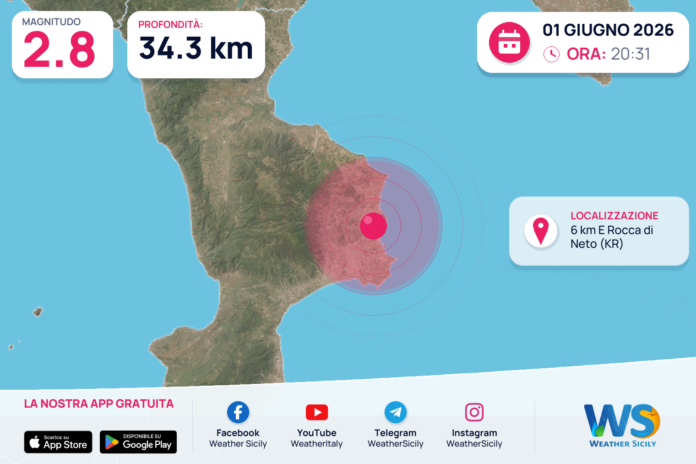 Scossa di terremoto magnitudo 2.8 nei pressi di Rocca di Neto (KR)
