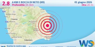 Scossa di terremoto magnitudo 2.8 nei pressi di Rocca di Neto (KR)