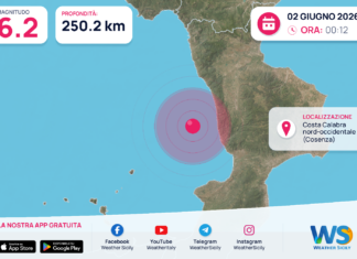 Scossa di terremoto magnitudo 6.2 nei pressi di Costa Calabra nord-occidentale (Cosenza)