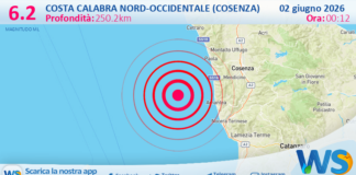 Scossa di terremoto magnitudo 6.2 nei pressi di Costa Calabra nord-occidentale (Cosenza)