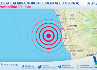 Scossa di terremoto magnitudo 6.2 nei pressi di Costa Calabra nord-occidentale (Cosenza)
