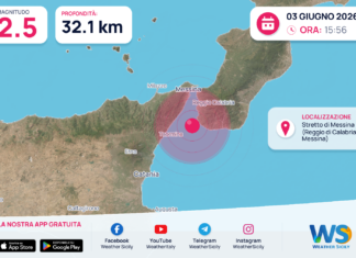Scossa di terremoto magnitudo 2.5 nei pressi di Stretto di Messina (Reggio di Calabria, Messina)